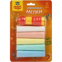 Асфальтовые цветные мелки, 5 цветов "Мульти-Пульти" круглые с держателем, Мульти-Пульти