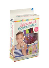 Happy Loom. Кружевные браслетики. Набор в коробке: ленты, бисер, эласт.нить. арт. 01519