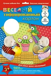 Картон цветной 05цв 05л А4 "Звездочки.Медвежата" гофрированный, с рисунком, карт.папка, подвес, Апплика