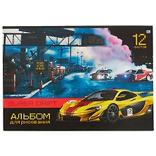 Альбом для рисования «Super Drift» BG А4, 12 листов, скрепка, в ассортименте