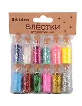 Набор Глиттер в стеклянных бутылках с пробками (ГЛ) (11098500) (12шт) круглые блестки и полоски