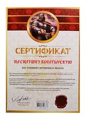 Сертификат на силушку богатырскую (SP0000009) (Мастер)