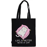 Сумка-шоппер Life is better with a cat черная, текстиль 40см.*32см.