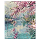 Алмазная мозаика "Сакура у реки" 40*50 см