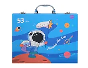 Набор для творчества 53 предм. "Космос" карандаши цветные 10цв, маркеры для скетчинга 10цв, пастель масляная 12цв, краски акварель 10цв туба, краски акварель 06цв кювет, кисти 02шт, точилка, ластик, жестк.картон, мет.ручка, мет.замок