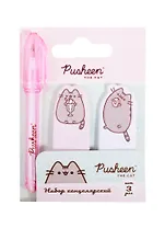 Набор канцелярский "Pusheen" ручка шариковая синяя, блоки для записей самоклеящиеся 2шт, подвес, инд.уп.