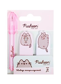 Набор канцелярский "Pusheen" ручка шариковая синяя, блоки для записей самоклеящиеся 2шт, подвес, инд.уп.