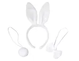 Комплект Ободок с ушками зайки, хвостик и бантик (белый) (текстиль) (12-6122-HNY6)
