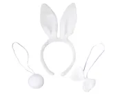 Комплект Ободок с ушками зайки, хвостик и бантик (белый) (текстиль) (12-6122-HNY6)