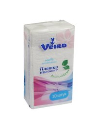 Платки носовые бумажные 10 шт, 2х слойные, Veiro