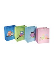 Пакет подарочный бумажный А4 26*32*12.5 "Совы.Owls горошек", детский, матовый ламинат, Kairui
