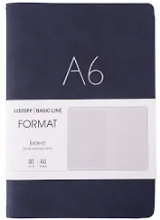 Записная книжка А6+ 80л лин. "Format" син.иск.кожа, интегр.переплет, тиснение фольгой, скругл.углы, инд.уп.