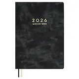 Еженедельник дат. 2026г. А5 80л "Тиволи делавэ" черный, кожзам, мягк.переплет, блинт.тиснение, офсет, тисн.фольгой, 2 ляссе, инд.уп