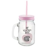Банка с ручкой и крышкой для коктейлей Ежик My lucky mug (стекло) (450 мл)