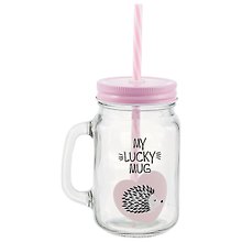 Банка с ручкой и крышкой для коктейлей Ежик My lucky mug (стекло) (450 мл)