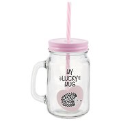 Банка с ручкой и крышкой для коктейлей Ежик My lucky mug (стекло) (450 мл)