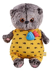 Мягкая игрушка Басик BABY в желтом комбинезоне с рыбкой (20 см) (BB-031)