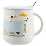 Кружка с крышкой и ложкой Котик объемный Good time (керамика) (450мл) (12-08070-HY-981)