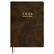 Еженедельник дат. 2026г. А5 80л "Тиволи делавэ" коричневый, кожзам, мягк.переплет, блинт.тиснение, офсет, тисн.фольгой, 2 ляссе, инд.уп