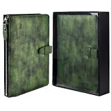 Ежедневник недат. А6+ 160л кл. "ПАВЛИН ЗЕЛЕНЫЙ" кожзам, тв.переплёт, кольц.механизм на шесть колец, блинтовое тиснение, подар.карт.коробка