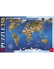 Пазлы 250 А3ф 280х400мм Карта Животный мир Земли (250ПЗ3_15482) (Hatber) (3+)