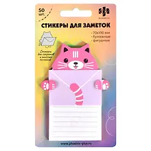 Блок для записей 70*100мм 50л "ПИСЬМО ОТ КОТИКА" бумажный, фигурный, инд.уп., европодвес из голограф.картона