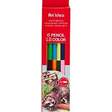 Карандаши цветные двусторонние, Art idea, 12 цветов, 6 штук