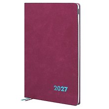 Еженедельник дат. 2027г. А5+ 80л "Нубук" розовый, кожзам, мягк. переплет, тисн.фольгой, офсет, справ.мат-лы, закругл.углы, 2 ляссе, инд.уп