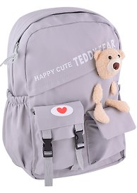 Рюкзак школьный «Happy Cute» с игрушкой, серый