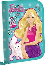 Пенал школьный 1отд. "Barbie" 20,5*14*3,5см, ламин., клапан, крепление для канц.принадл., голубой, Barbie