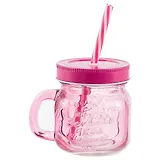 Банка для напитков с крышкой и трубочкой (стекло) (9см) (250мл) (11379)