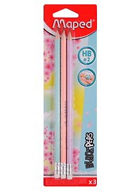 Карандаши чернографитные с ластиком «Pastel», Maped, HB, 3 штуки