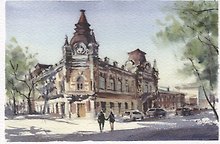 Открытка Иркутск акварель Дом И.М. Файнберга
