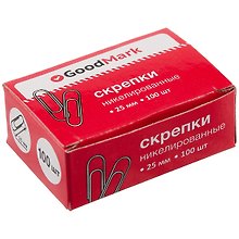 Скрепки никелированные круглые, GoodMark, 25 мм, 100 штук