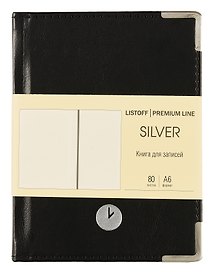 Записная книжка «Silver. Черный» А6, 80 листов в клетку, кожзам, Listoff