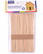 Палочки деревянные плоские 15х1,5см, 50 шт.