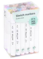Маркеры для скетчинга 24цв MESHU двусторонние, пастельные оттенки, MESHU