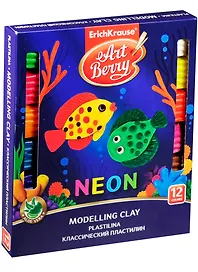 Пластилин 12 цветов, 216 г, неоновый, с Алоэ Вера, ArtBerry