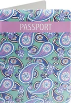Обложка для паспорта Узор пэйсли бирюзовый (ПВХ бокс)