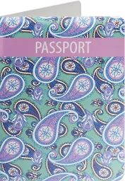 Обложка для паспорта Узор пэйсли бирюзовый (ПВХ бокс)