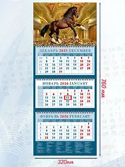 Календарь квартальный 2026г 320*760 «Год лошади - год удачи» настенный, трёхблочный, спираль