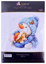 Набор для вышивания крестом Снеговик и собачка (12х13см)