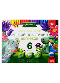 Пластилин 6 цветов, 90 г, с Алоэ Вера, со стеком, Глобус