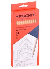 Карандаши чернографитные с ластиком «Конструктор», Красин, HB, 24 штуки
