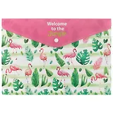 Папка-конверт А4 на кнопке "Фламинго с листьями"