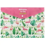 Папка-конверт А4 на кнопке "Фламинго с листьями"