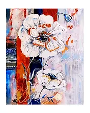 Холст с красками по номерам с поталью "Белые маки", 40 х 50 см