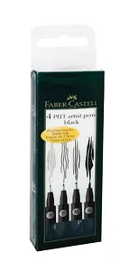 Ручки капиллярные черные "РITT" 4шт (M, F, S,кисточка) профессиональные