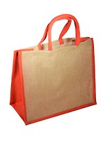 Джутовая сумка с красными торцами. 43x34x19 см, длина ручки- 36 см, PB2192