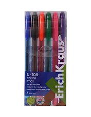 Набор шариковых ручек синих 1 мм, U-108 Stick Color, Erich Krause, 6 штук